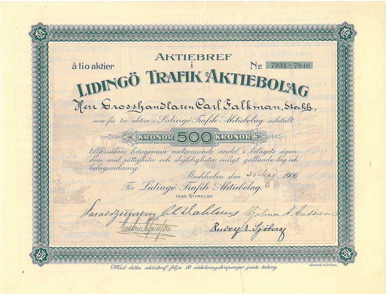 Lidingö Trafik AB, 500 kr, 1906