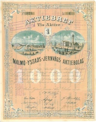 Malmö-Ystads Järnvägs AB, 1 000 kr, 1873,
