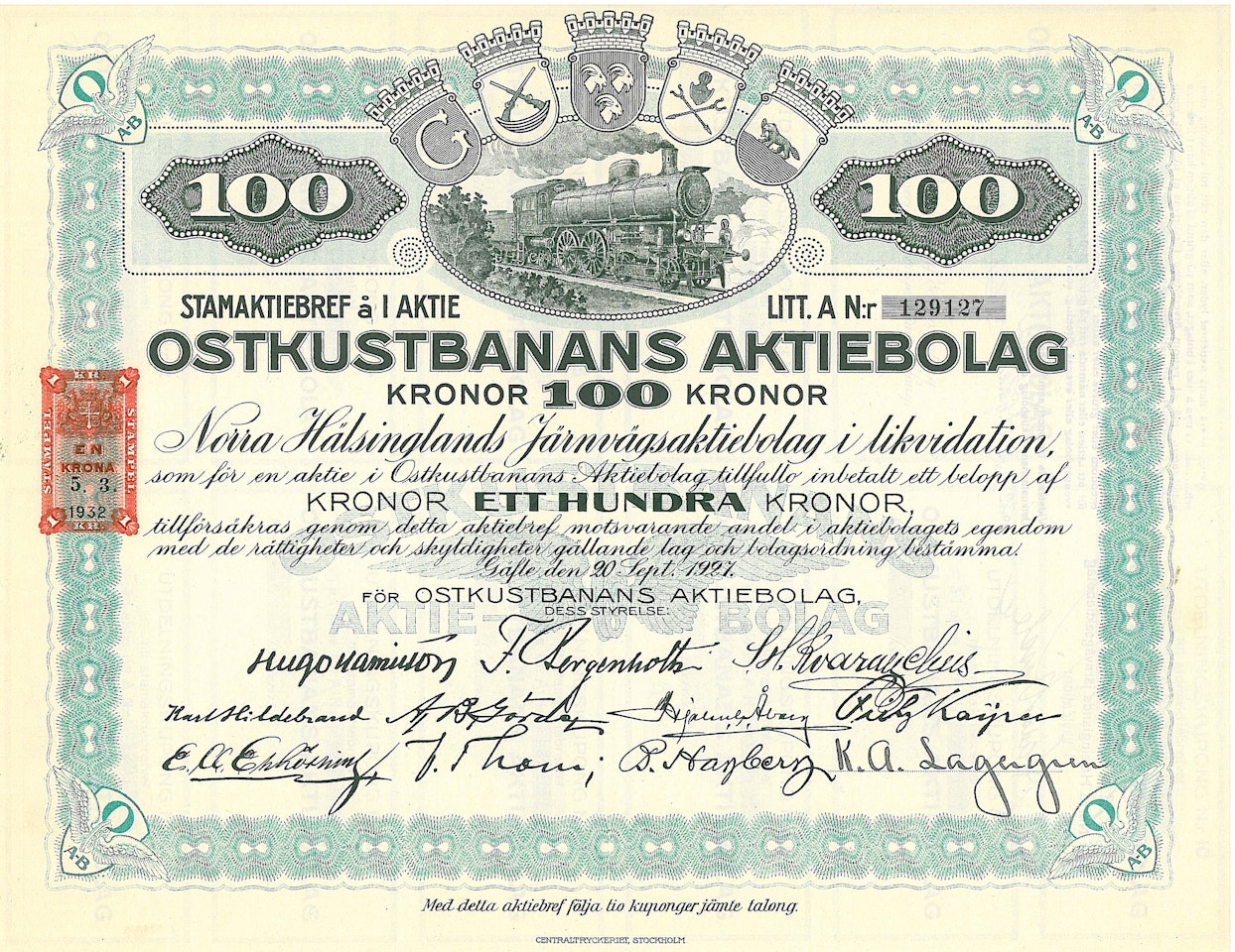 Ostkustbanans AB, 1927
