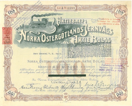 Norra Östergötlands Järnvägs AB, 100 kr, 1920