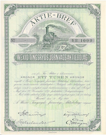 Wexiö-Tingsryds Jernvägs AB, 1000 kr, 1919