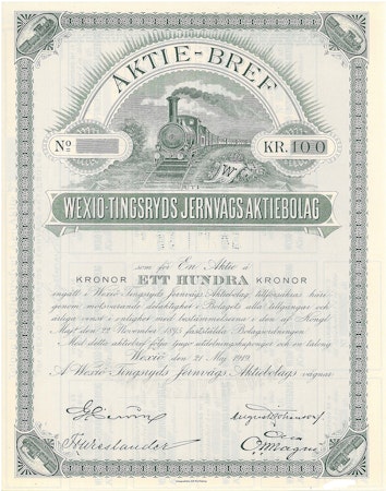 Wexiö-Tingsryds Jernvägs AB, 100 kr, 1919