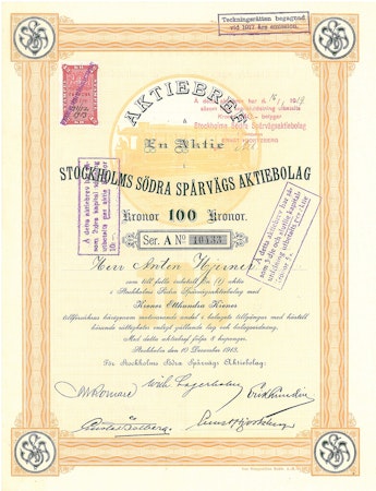 Stockholms Södra Spårvägs AB, 100 kr, 1913
