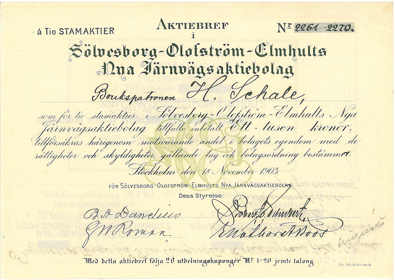 Sölvesborg-Olofström-Elmhults Nya Järnvägen, 1 000 kr, 1903