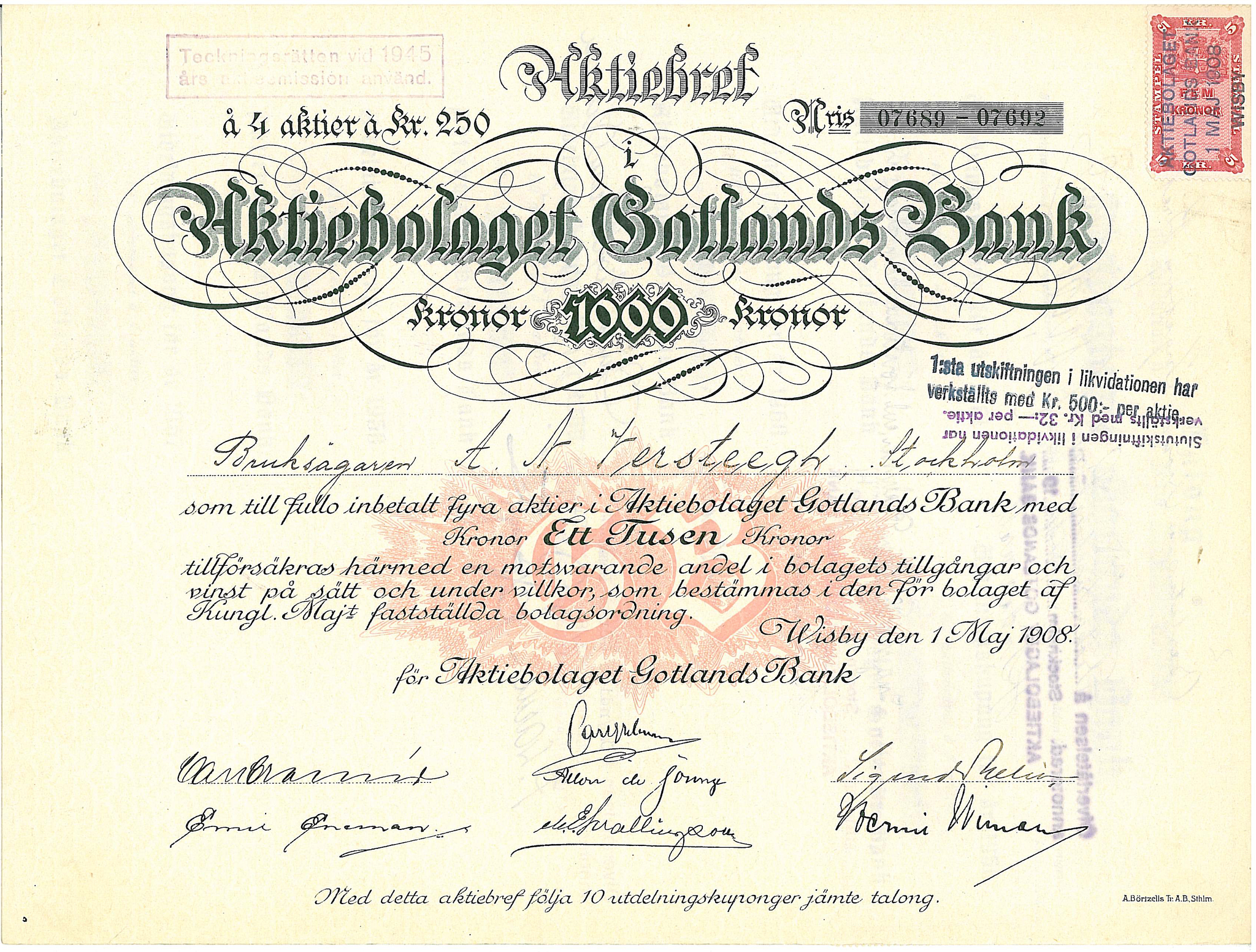 Gotlands Bank, AB, 1908