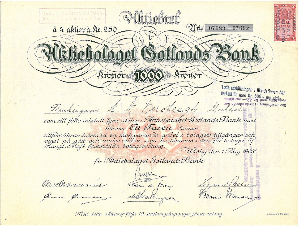 Gotlands Bank, AB, 1908