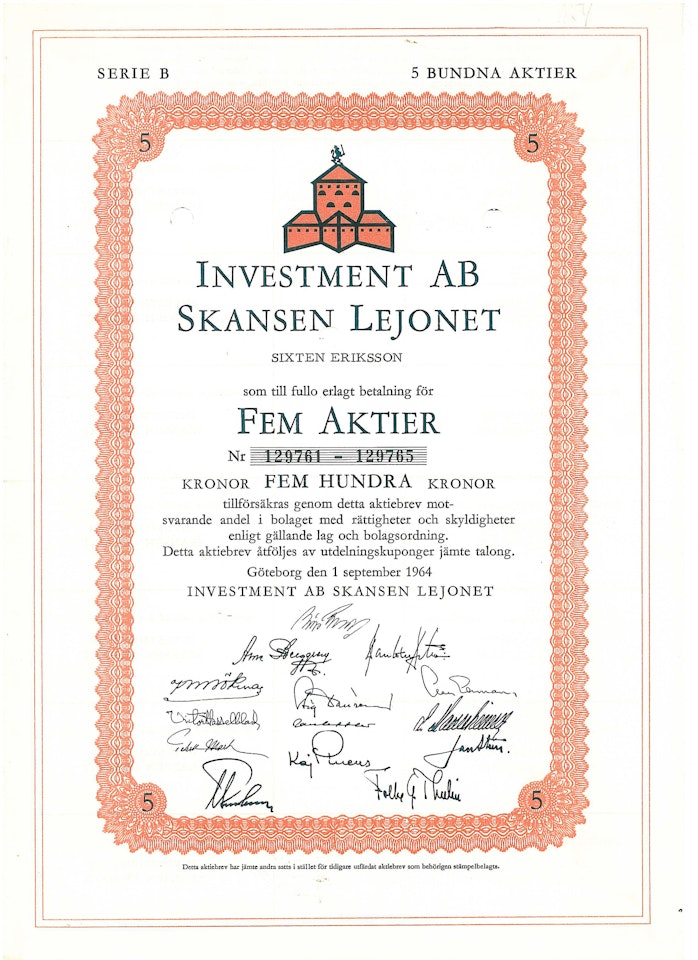 Investment AB Skansen Lejonet, 500 kr