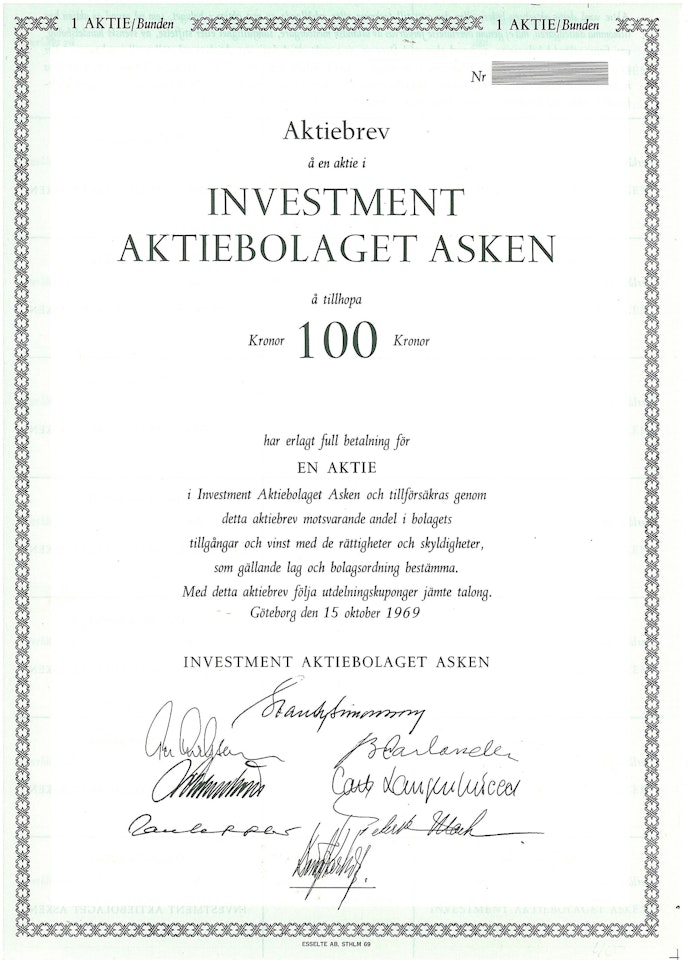 Investment AB Asken, 100 kr.