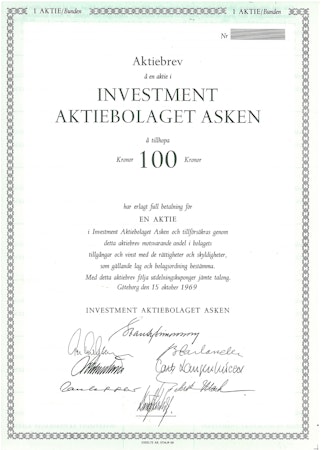 Investment AB Asken, 100 kr.