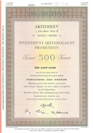 Investment AB Promotion 500 kr