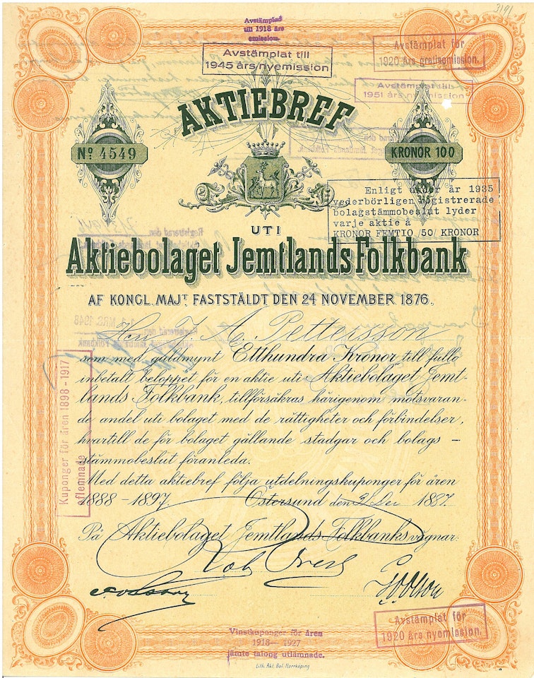 Jemtlands Folkbank, AB, 1887