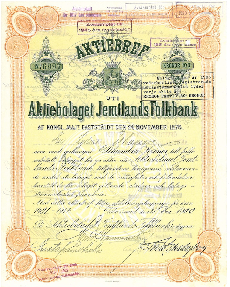 Jemtlands Folkbank, AB, 1900