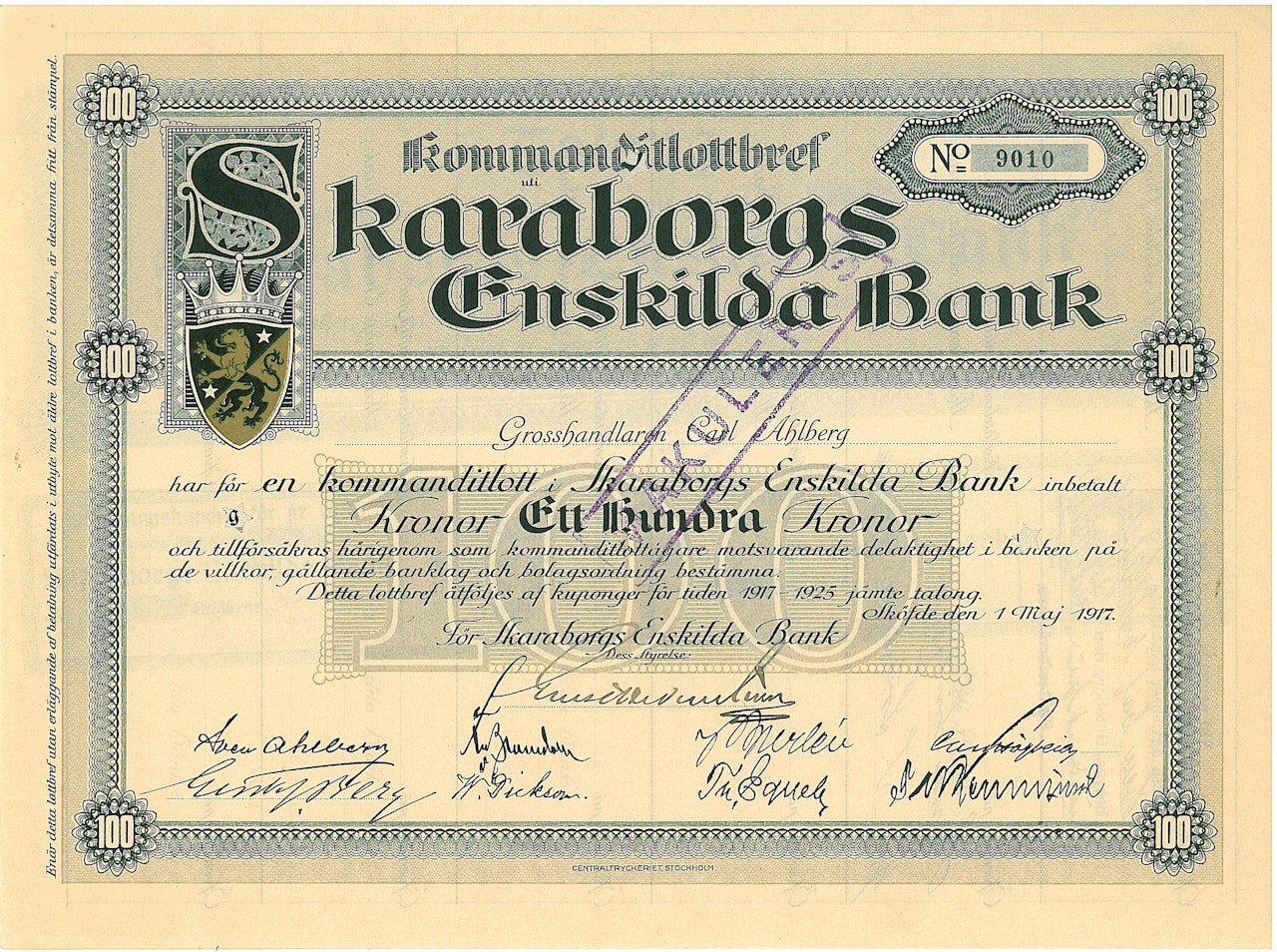 Skaraborgs Enskilda Bank, 100 kr