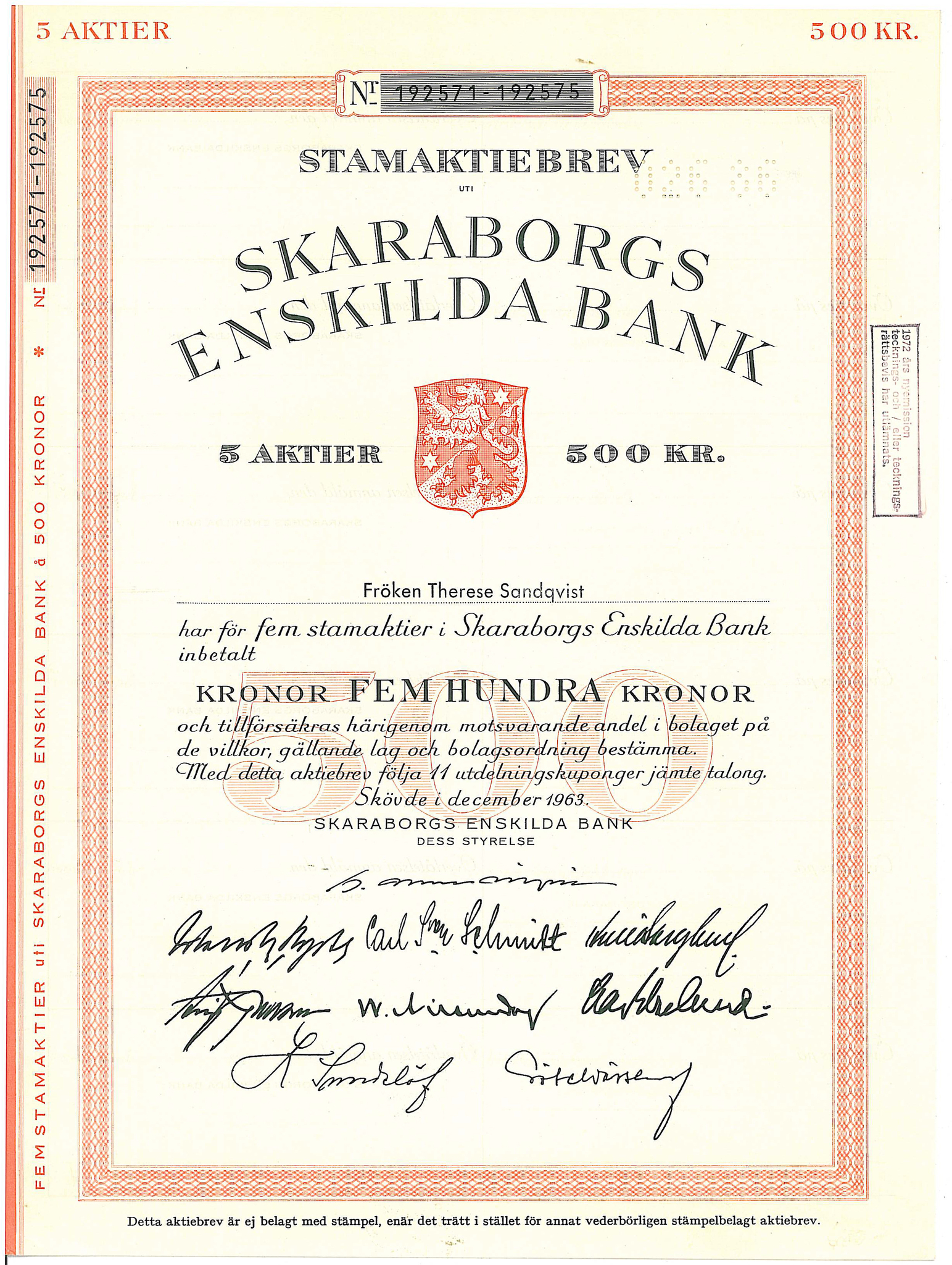 Skaraborgs Enskilda Bank, 1963