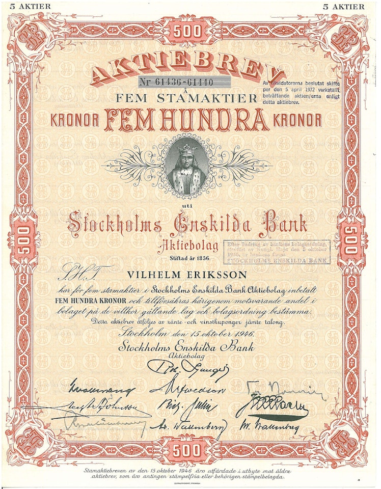 Stockholms Enskilda Bank, 500 kr, 1946
