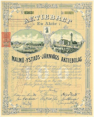 Malmö-Ystads Järnvägs AB, 100 kr, 1918