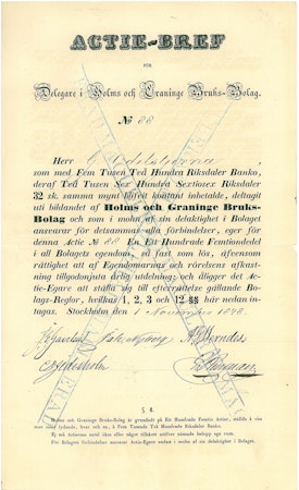 Holms och Graninge Bruks-Bolag 1848