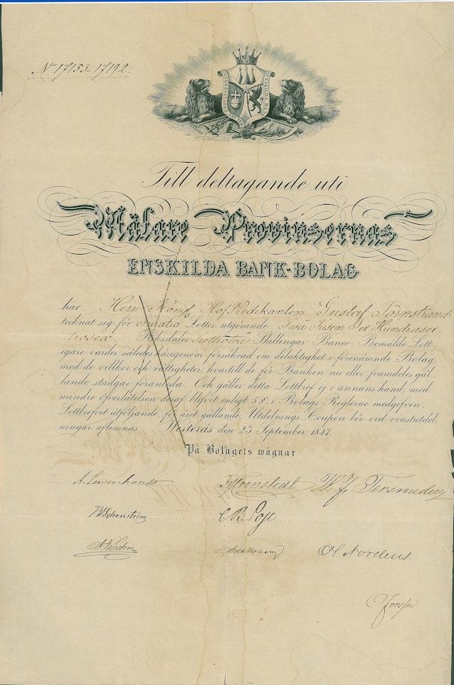 Mälare-Provinsernas Enskilda Bank-Bolag 1847