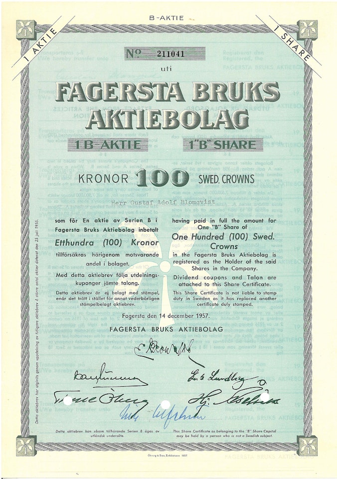Fagersta Bruk, AB, 100 kr