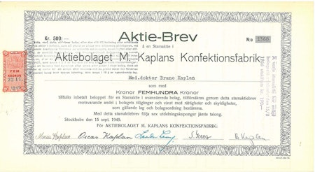 M. Kaplans Konfektionsfabrik AB, 1949