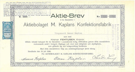 M. Kaplans Konfektionsfabrik AB, 1946