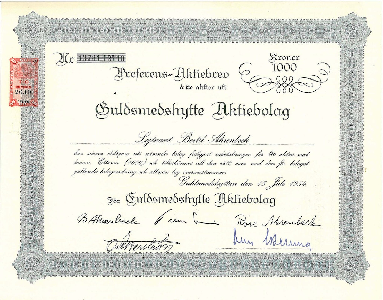 Guldsmedshytte AB, 1954, 1000 kr