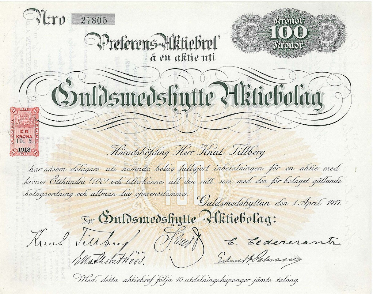 Guldsmedshytte AB, 1917, 100 kr