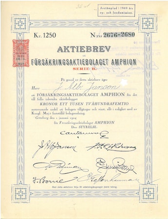 Försäkrings AB Amphion, 1.250 kr