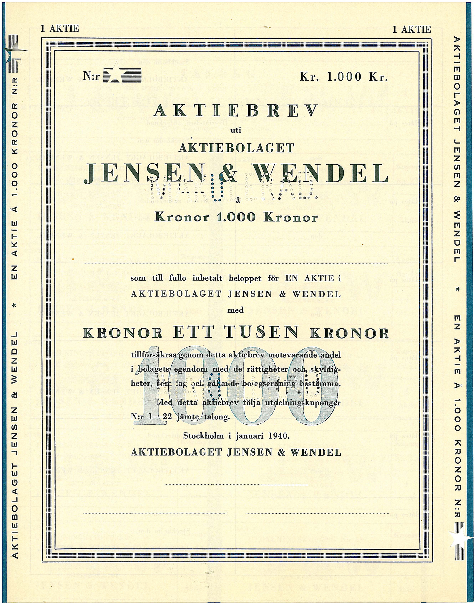 Jensen & Wendel, AB, 100 kr