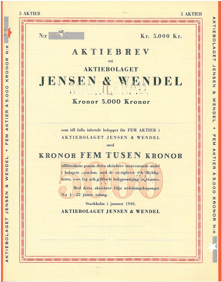 Jensen & Wendel, AB, 5.000 kr