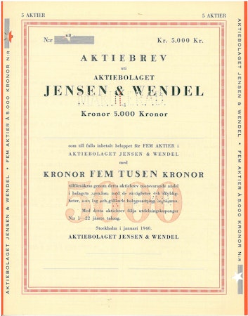 Jensen & Wendel, AB, 5.000 kr