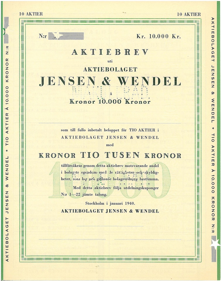 Jensen & Wendel, AB, 10.000 kr