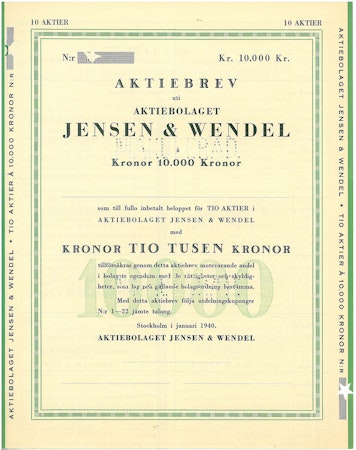 Jensen & Wendel, AB, 10.000 kr