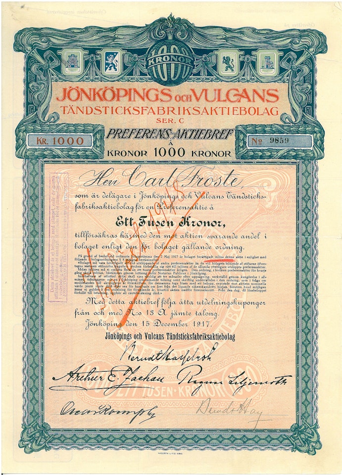 Jönköpings och Vulcans Tändsticksfabriks AB, 1917