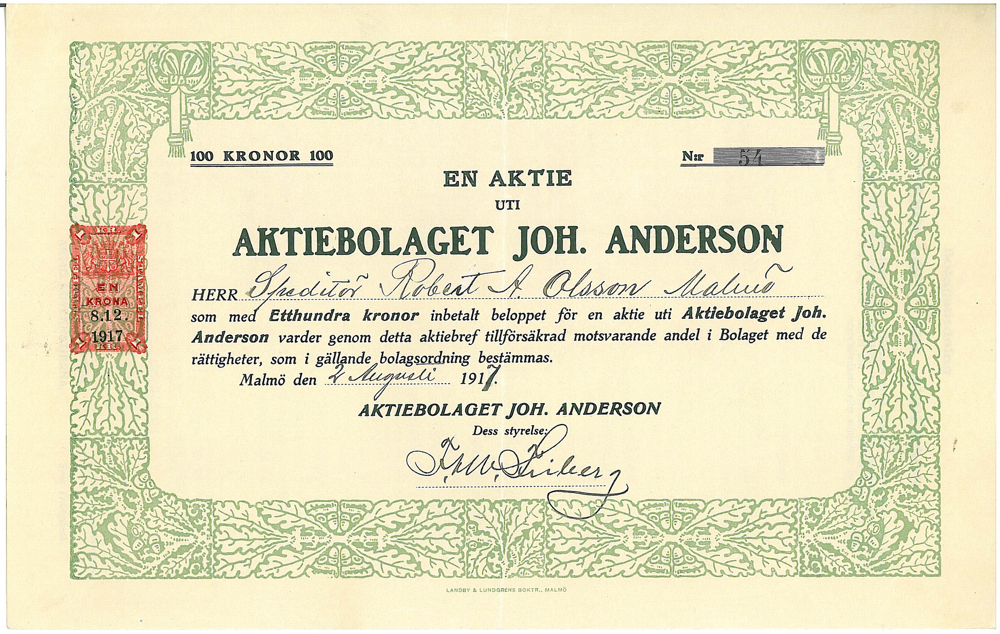 Joh. Andersson, AB, 1915