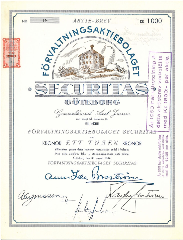 Förvaltnings AB Securitas, 5000 kr