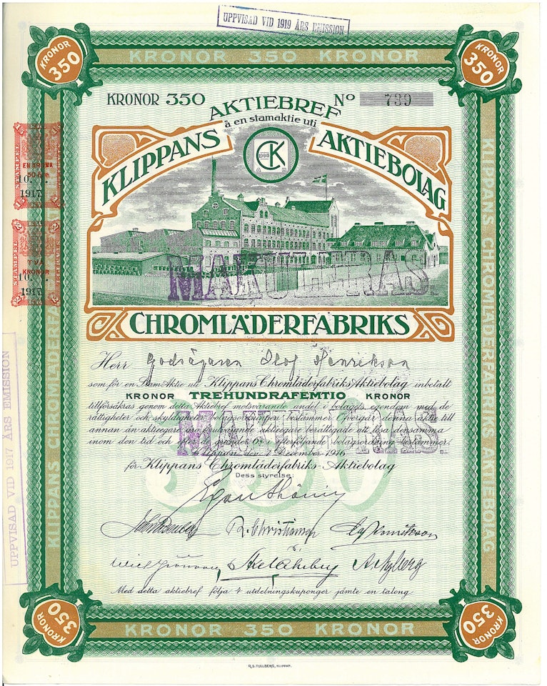 Klippans Chromläderfabriks AB, 1916
