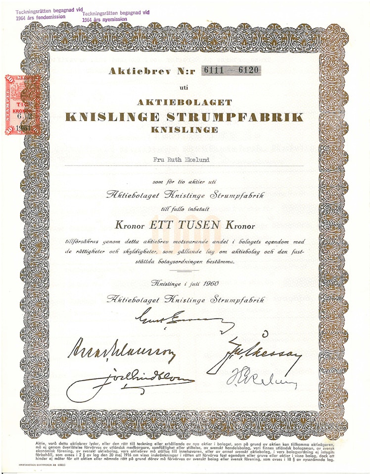 Knislinge Strumpfabrik, AB, 1960