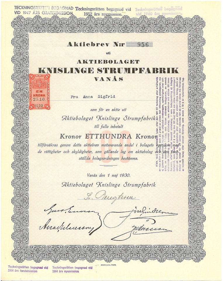 Knislinge Strumpfabrik, AB, 1930