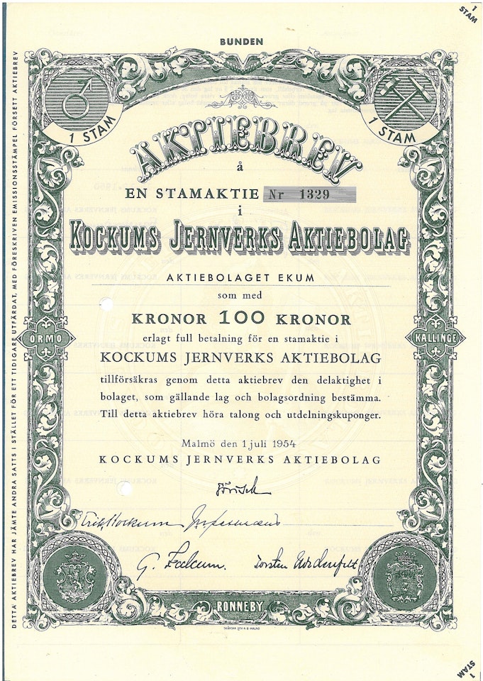 Kockums Jernverks AB, 1954