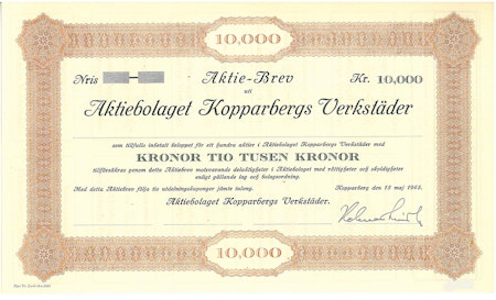 Kopparbergs Verkstäder, AB, 10.000 kr