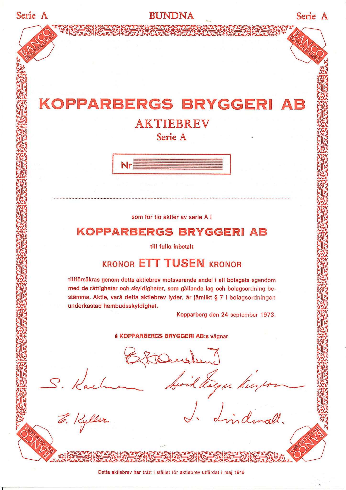 Kopparbergs Bryggeri AB, 1000 kr