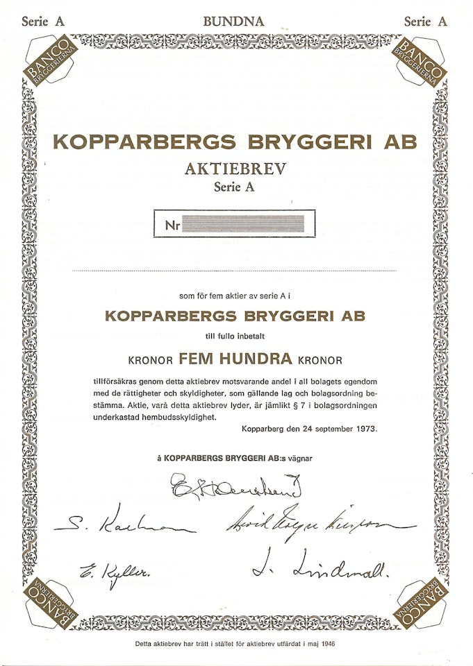Kopparbergs Bryggeri AB, 500 kr