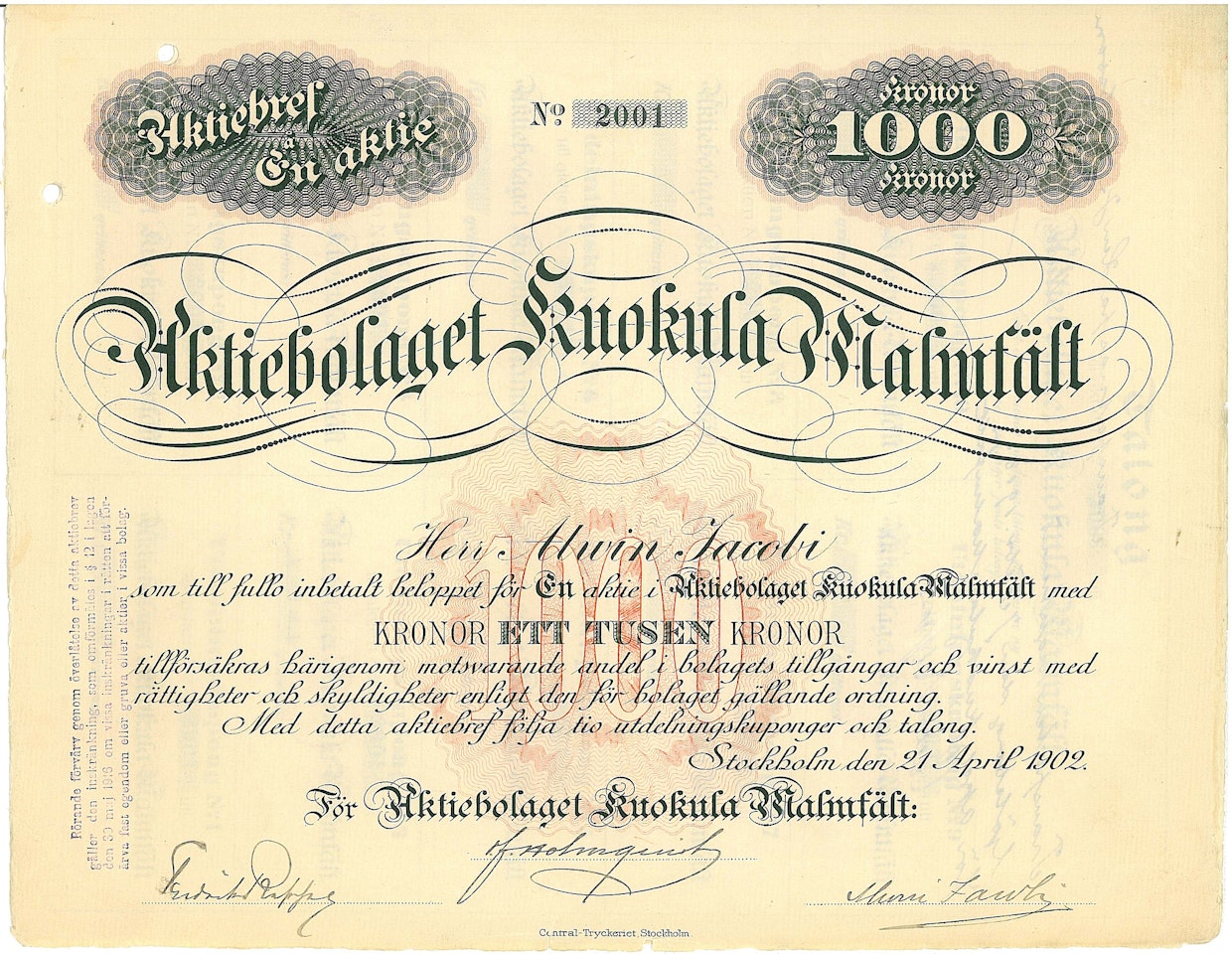 Kuokula Malmfält, 1 000 kr
