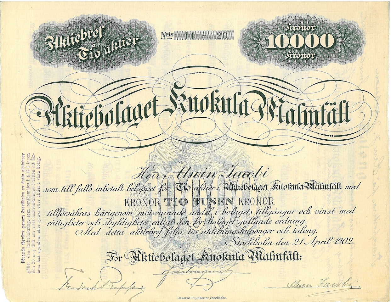 Kuokula Malmfält, 10 000 kr