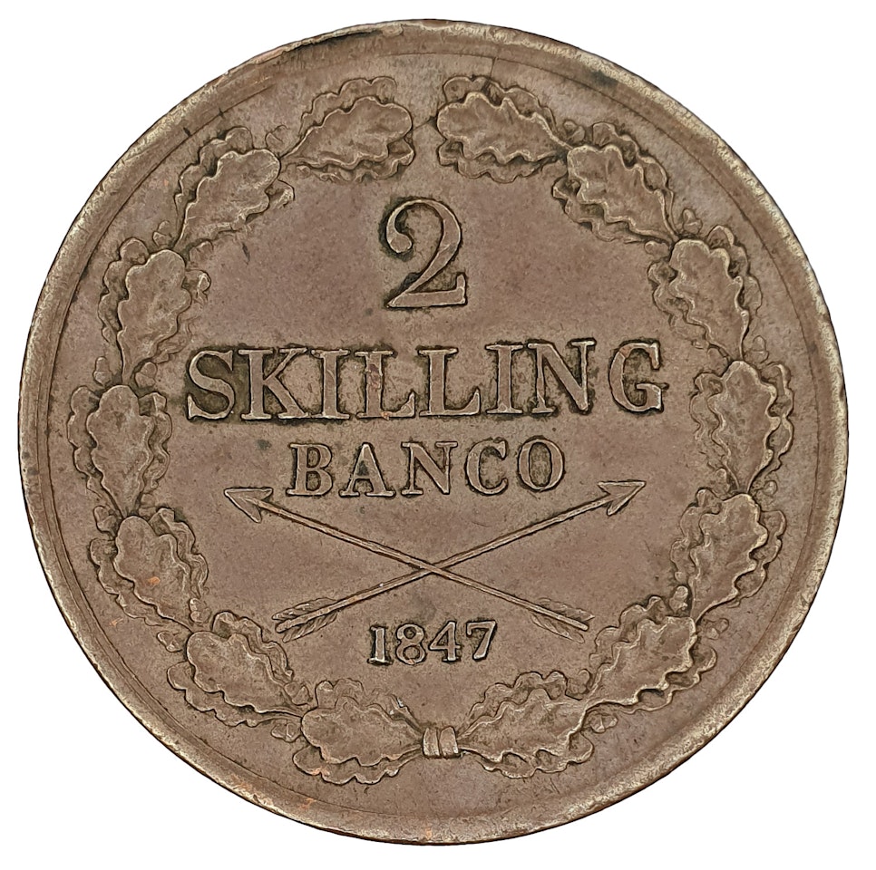 Oscar I, 2 Skilling Banco, 1847