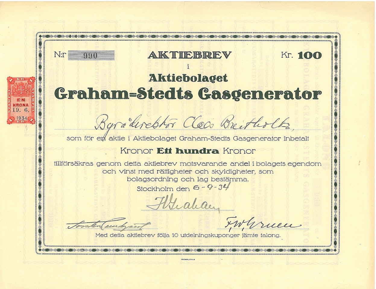 Gram-Stedts Gasgenerator, AB