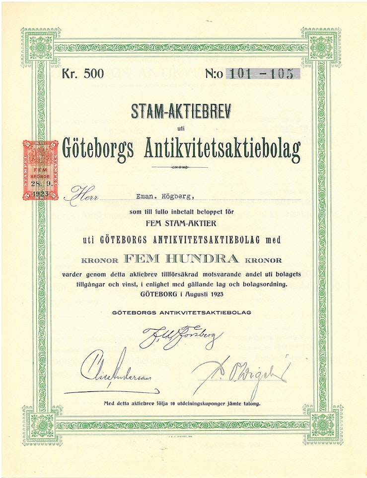 Göteborgs Antikvitets AB, 500 kr