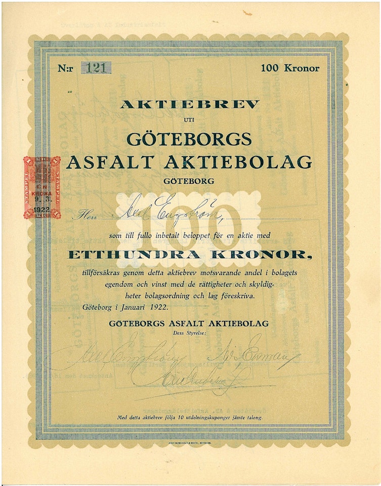 Göteborgs Asfalt AB, 100 kr