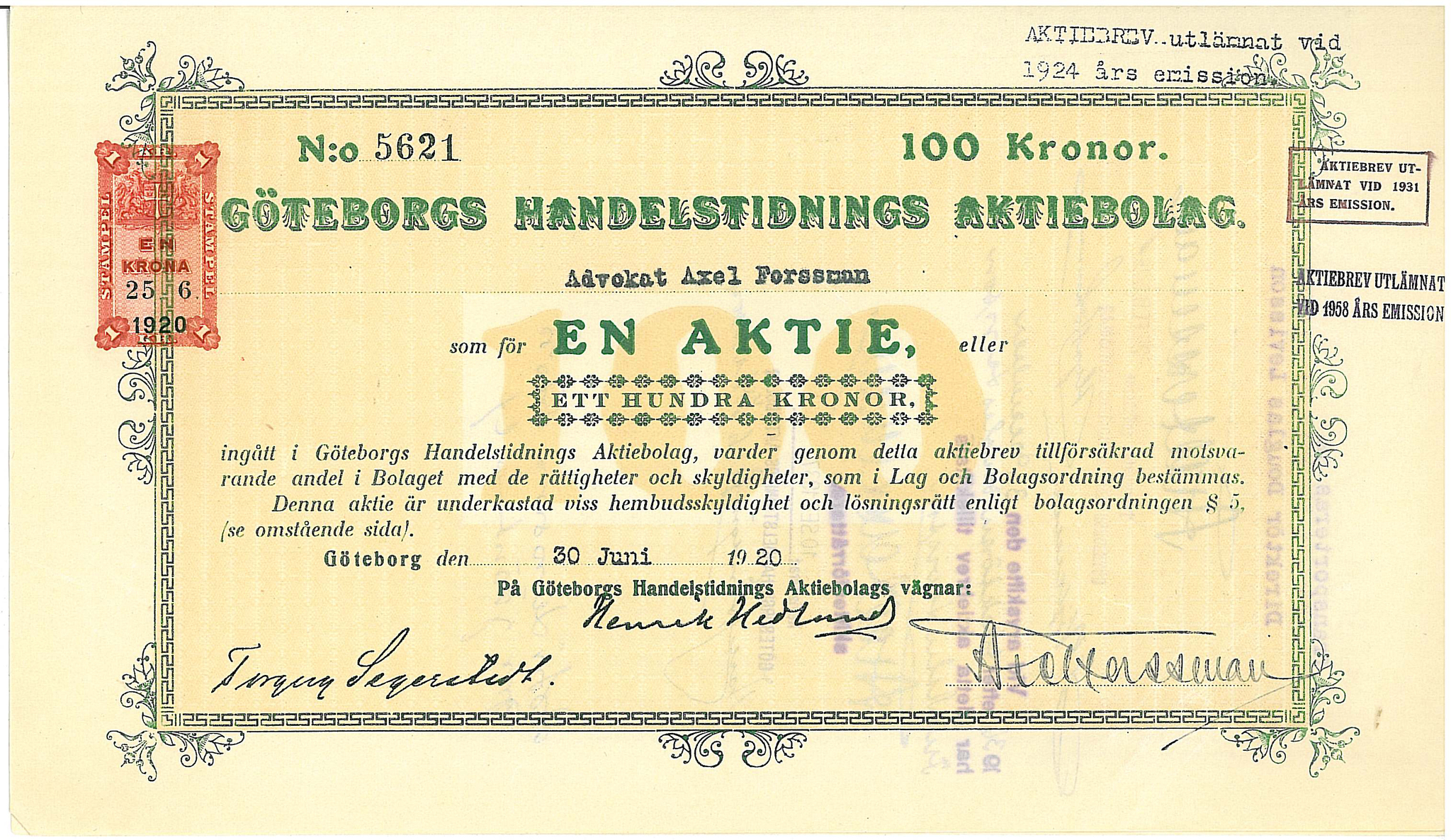 Göteborgs Handelstidnings AB 1920